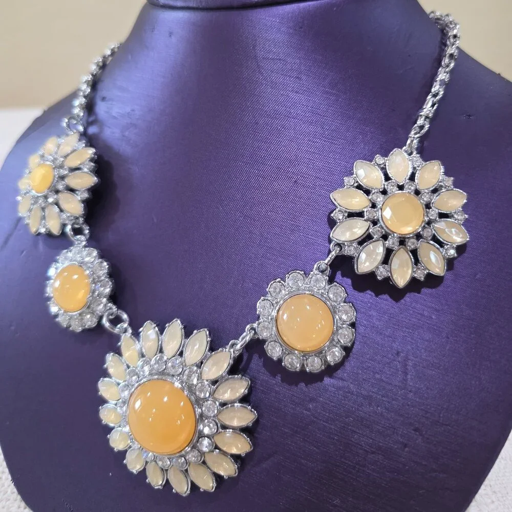 CHRISTINA'S JOY Rhinestone Sunflower Flower Floral Statement Runway Necklace
